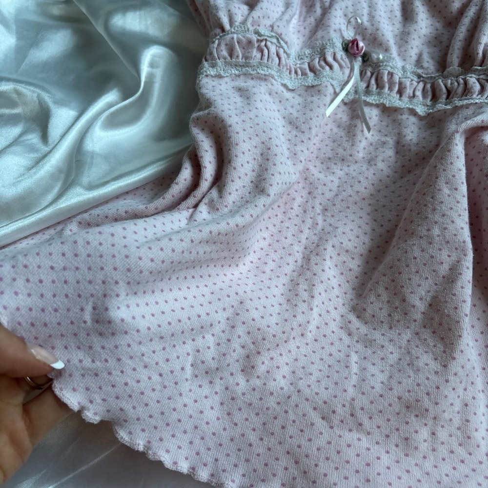 Vintage Coquette Cami Top Pink Lace Trim Polka Dot Dressbarn L - Picture 4 of 7